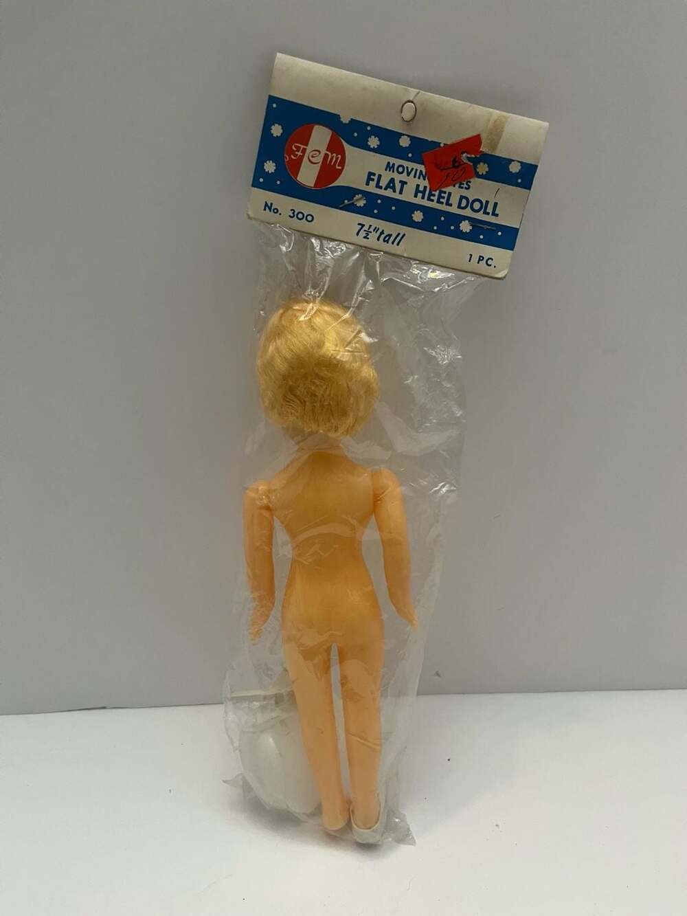 Vintage Fibre-Craft FEM No. 300 7 1/2 Inch Flat Heel Doll with Moving Eyes and B